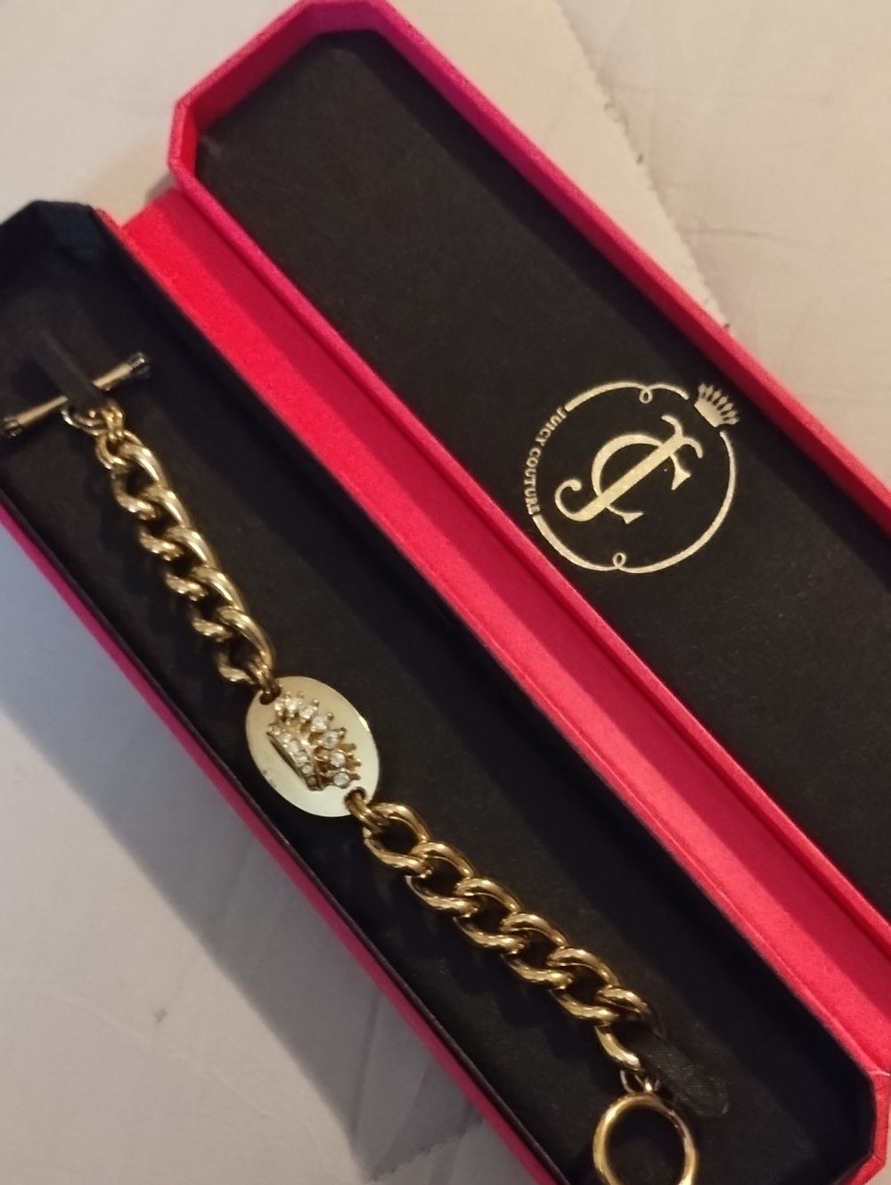 Juicy Couture Gold-Tone Crown Charm Chain Bracelet -Original Box